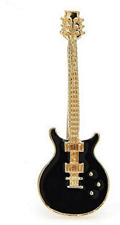 Broche bijou style guitare électrique noire et doré en acier.