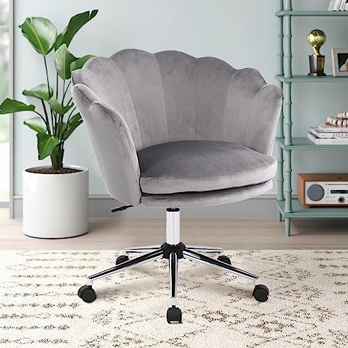 WOLMICS Bürostuhl Höhenverstellbar Drehstuhl Samt Bürosessel Schminkstuhl mit Rädern,Sessel Samtstuhl Für Schlafzimmer/Arbeitszimmer,Dunkelgrau+Schwarz