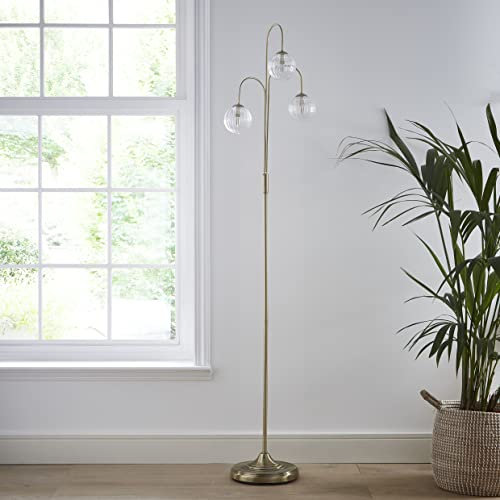 Antique Brass 3 Light Floor lamp with Glass Ribbed Light Shades