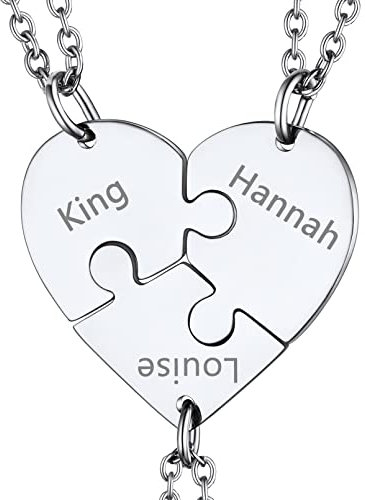 Supcare Herzkette mit Gravur Frauen Freundschaftsketten für drei Puzzle Ketten Namenkette DIY BFF Paare Kette Halskette Silber Herzanhänger Partnerkette Personalisiert Modeschmuck für Geburtstag
