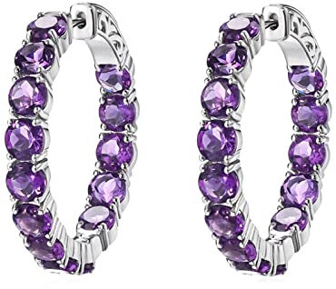 Ohrringe Creolen, 925 Sterling Silber Reifen mit Amethyst Ohrringe für Damen