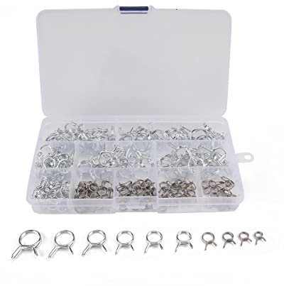 ANCLLO 150 Stück Schlauchschellenfeder 10 Größen 5-14mm Luftschlauchschellenverschluss Federband Schlauchschelle für Wasserleitung Kraftstoffschlauch