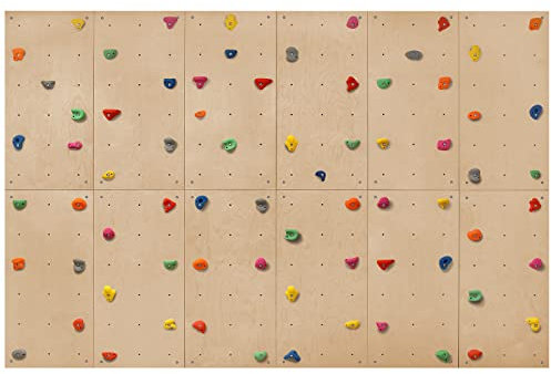 ALPIDEX Kletterwand Komplettset ab 1,44 qm in Natur/Weiß/Braun Klettergriffe und Befestigungsmaterial inklusive, unbegrenzt erweiterbar Kinder Erwachsene, Natur Holz|12 Paneele (8.64 m²)|72 Griffe