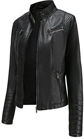 Blouson Simili Cuir Femme Veste Simili Cuir Faux Leather Jacket Femme Veste Biker Blouson Motard Femme Veste Cintrée Imitation Cuir Femme Col Montant Pu Grande Taille Blouson Moto Vintage Femme Noir M