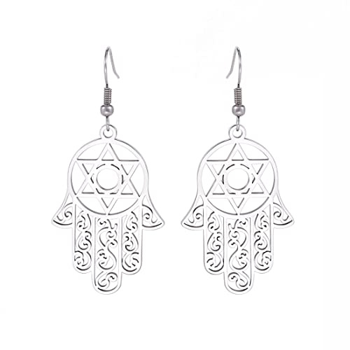 Hamsa Hand der Fatima Hexagramm Ohrringe Davidstern Böses Auge Ohrstecker Jüdischer Keltischer Knoten Frau Schutz Amulett Symbol Schmuck Mädchen Frau