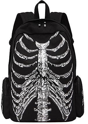 VALICLUD Lustige Halloween-Tasche Gothic Rucksack Brustkorb Rucksack Canvas Laptoptasche Halloween Goth Accessoires Für Männer Frauen