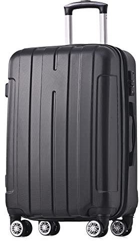 Merax Hartschalen-Koffer Set 3tlg, Trolley Rollkoffer, Reisekoffer Handgepäck mit TSA-Schloss und Universalrad, Leicht Hartschalenkoffer, Teleskopgriff, 4 Rollen, ABS, M-L-XL-Set, Schwarz