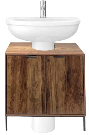 HOMELOX Bathroom Under Sink Cabinet with 2 Storage shelf Cupboard Double Door - Rustic Oak Finish