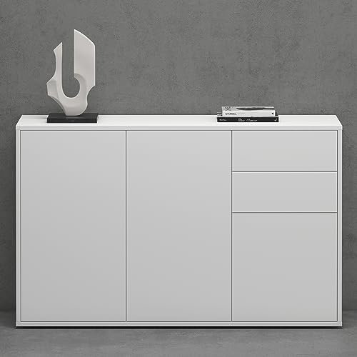Mai & Mai Schuhschrank Kommode Aufbewahrungsschrank mit 2 Schränken und 2 Schubladen in Weiß matt Sideboard Mehrzweckschrank BTH: 120x36x74 cm Schrank05
