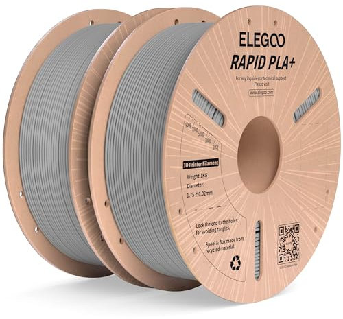 ELEGOO High Speed PLA+ Filament 1.75mm Grau 2KG, Rapid PLA Plus 3D Drucker Speedy Filament für 0-600 mm/s Hochgeschwindigkeitsdruck, Maßgenauigkeit +/-0,02mm, 2 Stück 1kg Spule (2.2lbs)