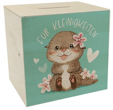 Baby Otter Spardose aus Holz mit Spruch Für Kleinigkeiten