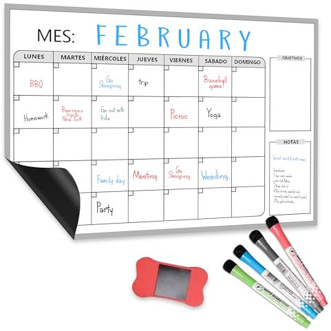 Planificador Semanal de Tareas Magnetico para Nevera de Tamaño A3 – Calendario Organizador Magnetico para Frigorifico - Set de Rotuladores, Borrador y Planificador