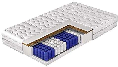 Mirjan24 Matratze Beidseitige Nevada, 7-Zonen Taschenfederkernmatratze, Höhe: 19 cm, Zwei Härten H5/H3, Kokosmatte, Schafwolle Komfortschaum Bettcomfort (200x200)