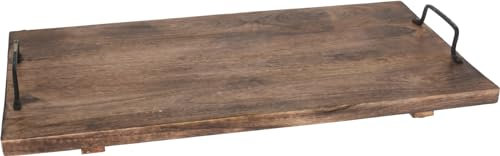 Rustic Mango Wood Board with Metal Handles - Wooden Cutting Chopping Board Food Serving Tray Platter (Length - 55.5cm)