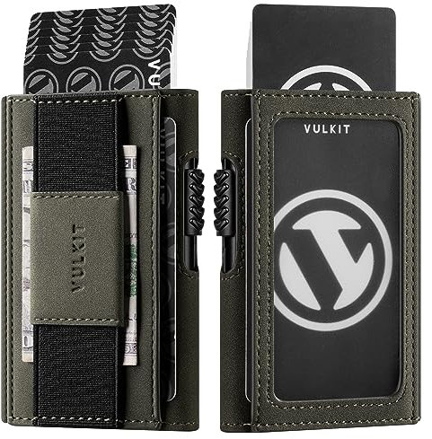 VULKIT Slim Card Holder for Max. 8 Cards with Pop-Up Credit Card Ejector RFID Blocking, ID Window and Elastic Strap for Bills or Keyring, Gift Box Packed, Green