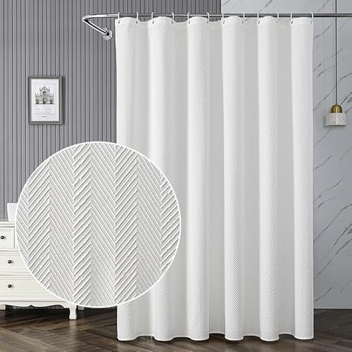 AIBIIN Rideau de douche blanc 180 x 180 cm pour salle de bain, décoration d'intérieur, durable, imperméable, accessoire de baignoire familiale avec 12 crochets