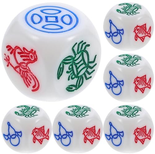 Vaguelly 6pièces Dés De Jeu Accessoires De Jeu pour Bar Ktv Et Fête avec Motif Crevette Crabe Et Poisson Parfait pour Moments Ludiques Et Amusants