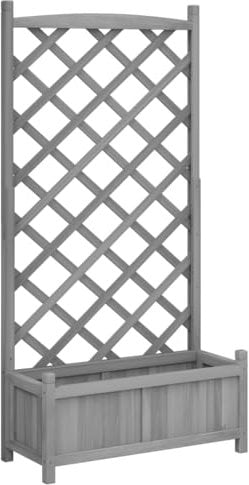 vidaXL Pflanzkübel mit Spalier, Pflanzgefäß mit viel Platz, Pflanzenkasten für Garten Terrasse, Blumenkasten Pflanztopf, Grau Massivholz Tanne