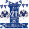 Auligam 21st Birthday Decorations for Him Her Blue and Silver: Banner, Balloons, Backdrop, Triangle Flag, Confetti - 36 Count