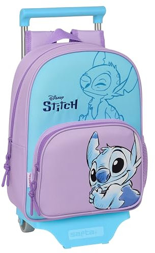 Safta STITCH SWEET - Mochila Infantil con Carro 705, Ideal para Niños de Diferentes Edades, Cómoda y Versátil, Calidad y Resistencia, 26x11x34 cm, Color Azul/lila