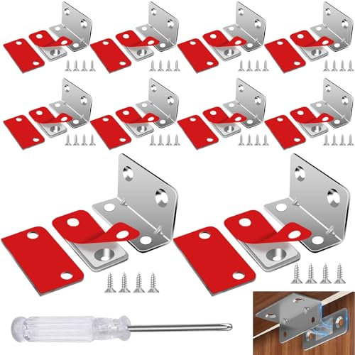 Nadinsta 10 Stück Magnetschnäpper, Silbrig Türmagnet, Magnete für Schranktüren L-Shape mit Schraubendreher Stark Selbstklebend für Schubladen, Kleiderschrank, Schranktür, Schiebetür