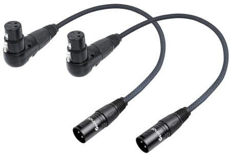 Devinal Right Angle XLR Cable, Adjustable-Angle Female to Straight Male Microphone Cable Cord, 90 Degree XLR Adapter for Sound Devices Mixer Recorder, Black 1FT 2pcs