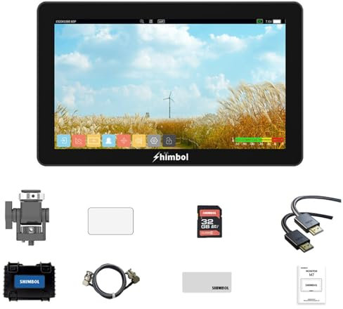 Shimbol M7 7 2000 Nits Kameramonitor 1920x1080 IPS Touchscreen On-Camera Field Monitor 4K HDMI 3G-SDI, mit 3D LUT, Falschfarben, Wellenform, Fokus-Peaking für DSLR-Kameras (ohne Akku)