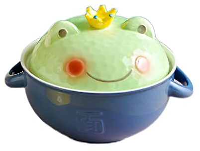 Ramen Bowls Ceramic Frog Soup Mug with Spoon Lid - Microwave & Dishwasher Safe Tableware Serving Bowl - Ideal for Instant Noodles!