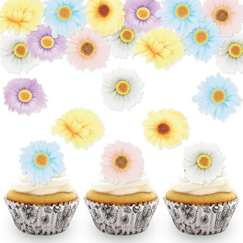 DazzJoy 48 Stk Essbare Blumen für Torte, Gänseblümchen Tortendeko, Kuchen Deko, Blüten Essbar, Hochzeit, Taufe, Geburtstag