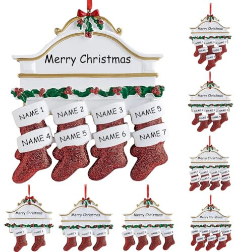 AIFLM W eihnachtsbaum Anhänger mit 2/3/4/5/6/7/8 Familiennamen Weihnachtsdeko 2024 Personalisierte Weihnachtskugeln Christbaumschmuck Anhänger Weihnachtsstrümpfe
