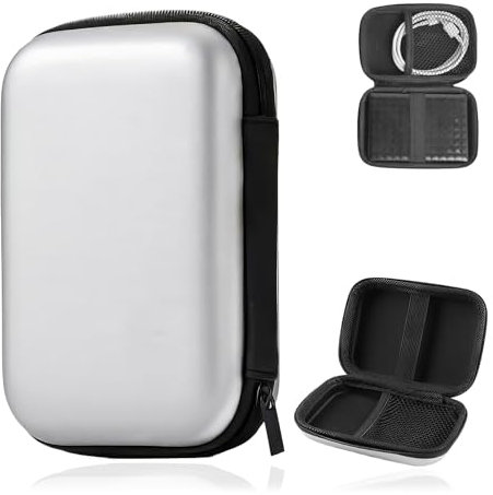 Funda rígida para Portable External SSD,funda protectora de viaje bolsa de almacenamiento,Funda para Discos Duros Funda HDD para Discos de 2,5 Pulgadas y SDD,2 Compartimentos Interiores,plateado