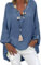 Tincini Leinenbluse Damen Bluse Sommer Tunika V-Ausschnitt Longbluse Große Größen Leinenhemd Blusenshirt Langarmshirt Leinen Baumwolle Hemd Oberteile(Dunkelblau1, XXL)
