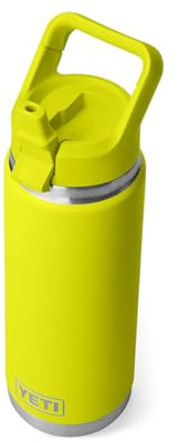 YETI Rambler 26 oz Bottle, Vacuum Insulated, Stainless Steel with Color Matching Straw Cap, Firefly Yellow