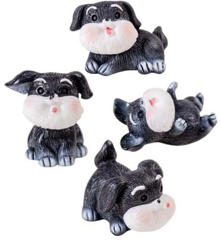 MUSISALY 4pcs Dog Cake Topper Mini Schnauzer Puppy Resin Figurines for Pet Lovers