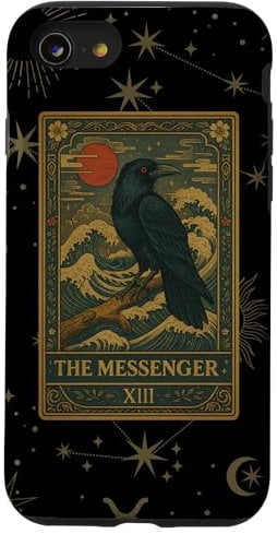 Red Moon Raven - Japanese Vintage The Messenger Tarot Card Case for iPhone SE (2020) / 7 / 8