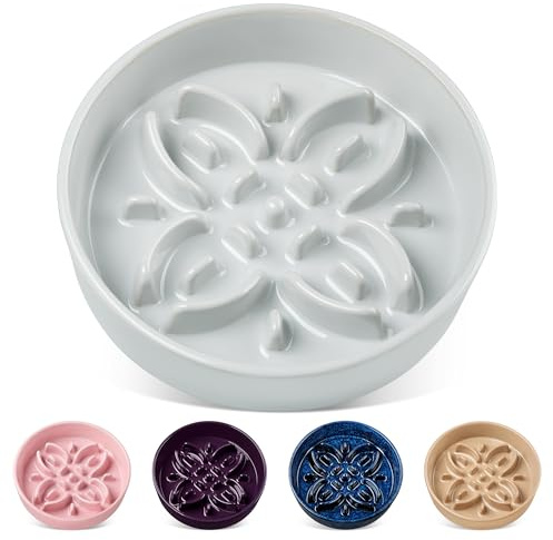 vancasso Comedero Antivoracidad para Perros y Gatos, Plato de Cerámica con Laberinto de Pétalos, Alimentación Lenta y Antideslizante, Bol Calmante e Interactivo, Turquesa