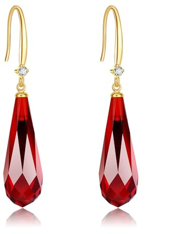 KECHO 14K Massivem Gold Granat Ohrringe Damen Roten Edelstein Hochzeit Ohrringe Baumeln Echte Gold Granat Schmuck Geburtstag