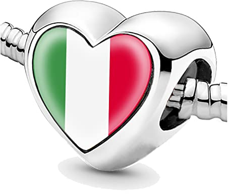 Jycycem Italy Italian Flag Heart Beads for Bracelets Jewelry Making DIY Silver Charms for Women