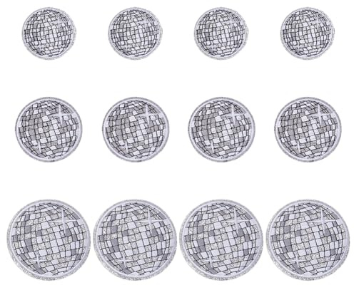 CRAFTYMELODY 12Pcs 3 Styles Disco Ball Iron on Patches Silver Polyester Disco Ball Embroidered Appliques Western Patches Costume Accessories DIY Clothing Cute Hat Patch for Craft Decor