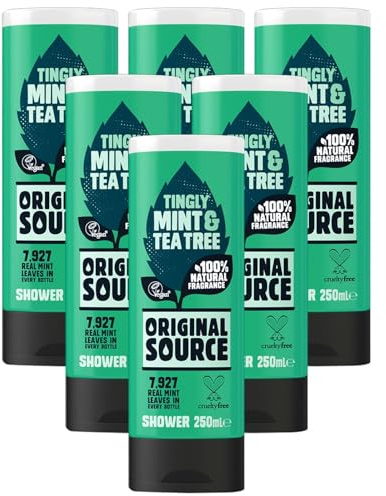 Original Source Tingly Mint & Tea Tree Shower Gel 100% Natural Fragrance, Vegan, Cruelty Free, Paraben Free (6 Packs)