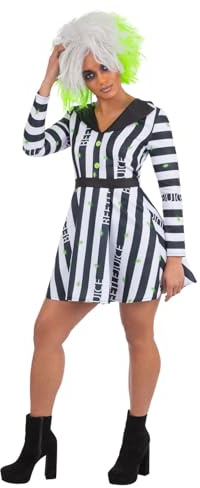Smiffys Beetlejuice Ladies Dress Costume Women’s Black and White Striped Halloween Fancy Dress Outfit Licensed Ghost Character