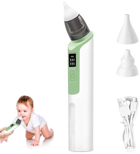 Mosca eléctrica del bebé, aspirador nasal para bebé, aspirador nasal recargable, mosca de bebe recargable para la nariz del bebé con 2 boquillas de silicona con cable USB para recién nacidos, niños