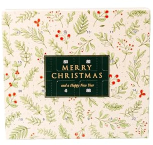 Gummi Bären Land – XS Schokoladen Adventskalender – Gefüllt mit Brandt Knusperkugeln – Festliches Design mit Blättern und Beeren – Merry Christmas Edition