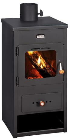 Prity K1 Optima - Estufa de leña, 9,5 kW, clase energética A, quemador de leña compacto, conservación de leña, certificado CE, chimenea independiente