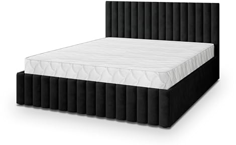 Masseno Polsterbett CARMIA K 120x200 cm, Doppelbett, Bettkasten, Stauraum, Lattenrost Und Kopfteil - Schwarz, Kronos 07