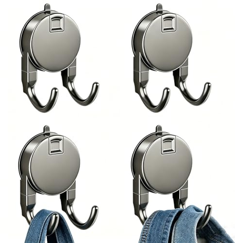 QhgPnt 4 Pack Double Prong Suction Cup Hook Design, Heavy Duty Suction Cup Hooks for Bathroom and Kitchen Organisation, Grey Suction Door Hooks with Strong Adhesion for Towels and Coats (Dark Grey)