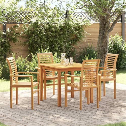 sephironlbb Esszimmerstuhl 4 Stück Braun Massivholz Teak 62 x 55 x 94 cm mit Armlehne ergonomische Rückenlehne gepolstert für Essbereich Wohnzimmer Küche modern Vintage