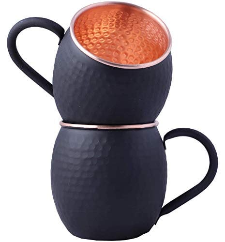 STAGLIFE Schwarzer Kupferbecher Reines Kupfer Moscow Mule Becher 2er Set für Herren Moskau Mule Becher Kupferbecher Moscow Mule Set Kupfer Becher Kupfertasse Moskau Mule Becher Set
