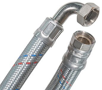 SFX® Flexschlauch 70cm DN25-1 Zoll ÜM x 1 Zoll ÜM mit 90 Grad Bogen Stahldraht Umflechtung Panzerschlauch 700mm