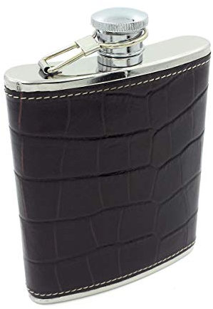 franartPiel - Petaca de acero inoxidable 6oz forrada en Piel Ubrique - Alta Calidad - Marrón Reptil